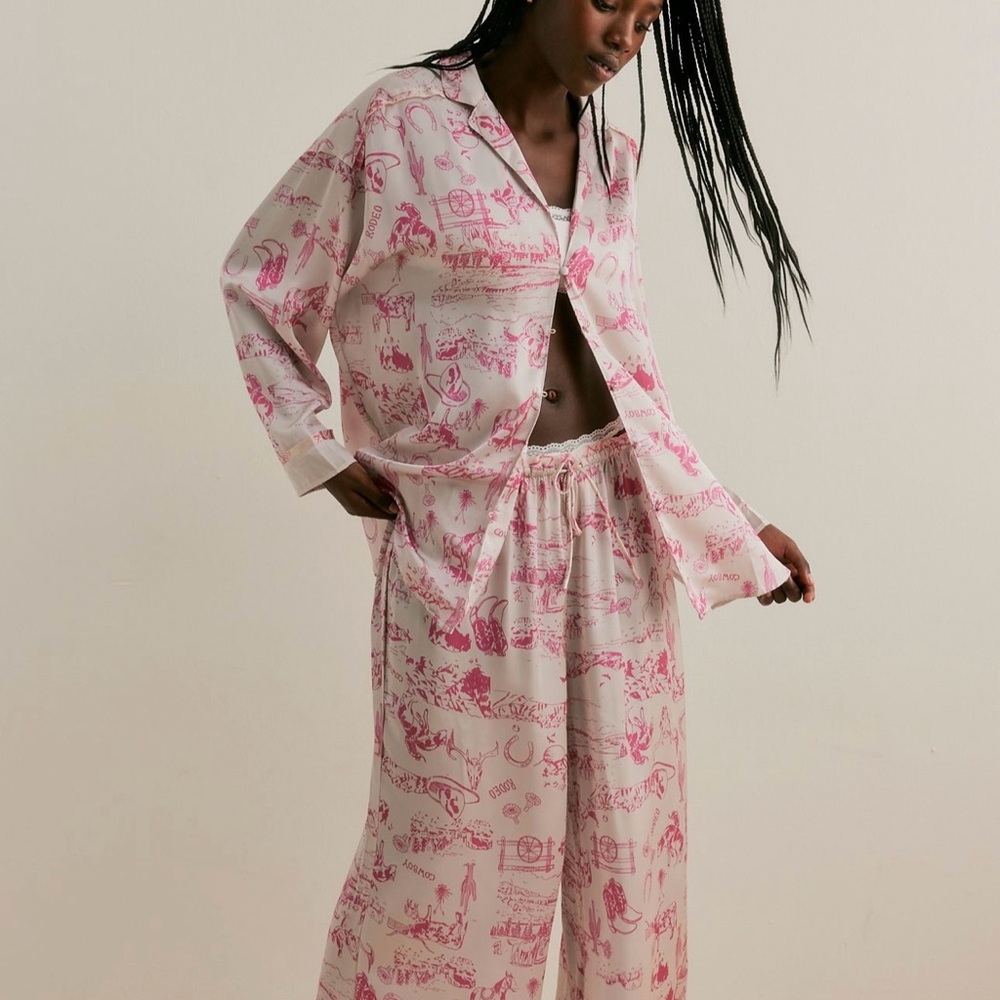 Free People Pink and White Dreamy Days Pajama Set in Tea Combo XL - Picture 2 of 4